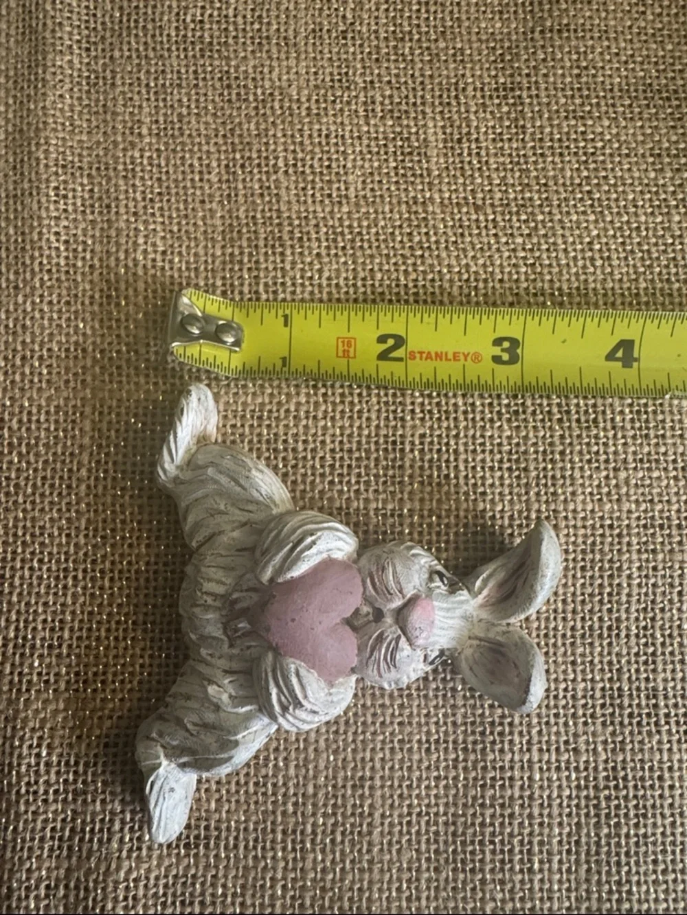 Decorative Bunny Figurine with Pink Heart Artist Signed